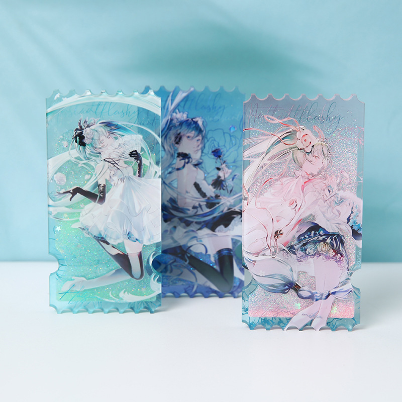 Acrylic Quicksand Mahjong Stand Customized Stall Cartoon Two-Dimensional Star Anime Material Card Desktop Ornament