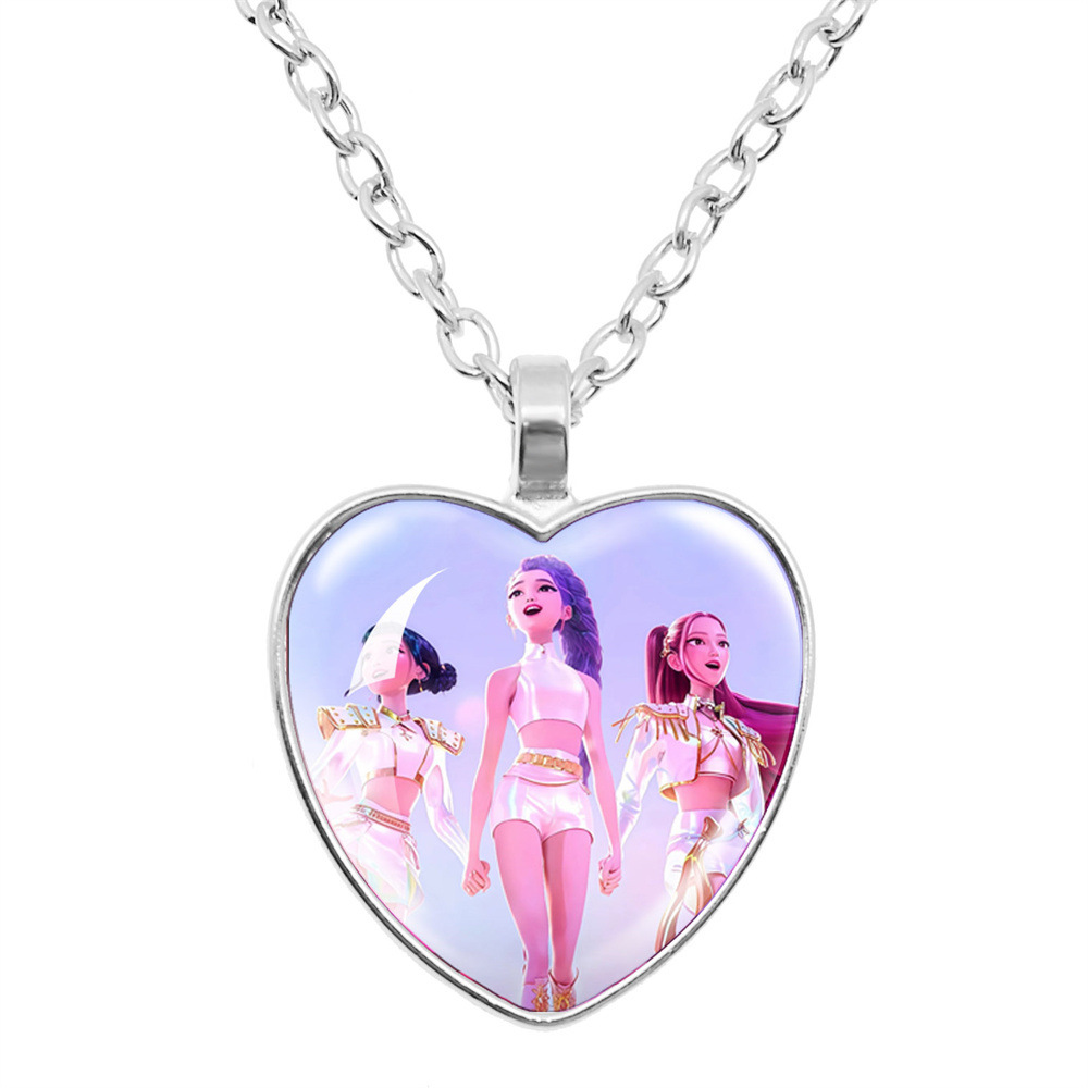 European and American Popular Movies-Kpop Demon Hunters Demon Hunters Time Gem Peach Heart Necklace