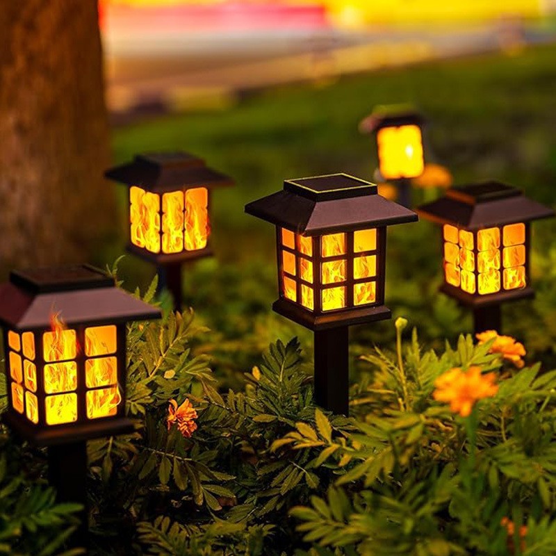 Cross-Border Solar Outdoor Led Lawn Small House Palace Flame Lamp Courtyard House Garden Waterproof Landscape Lamp