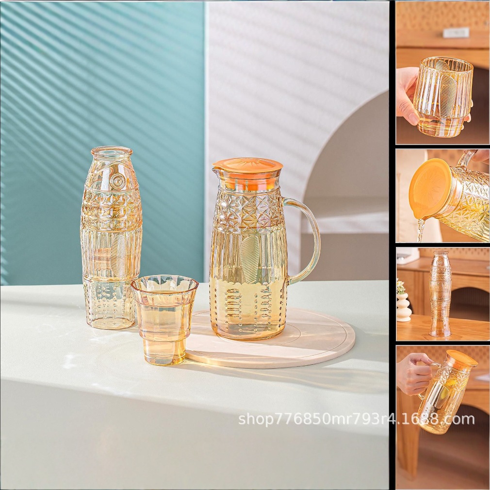 Leweishi Leyu Water Set Five-Piece Set Ysj/L5 Cold Water Kettle Set Thickeneded Glass Square Hammer Pattern Cold Water Kettle Set