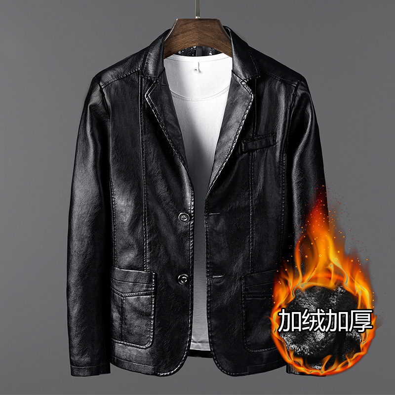 2023 Spring and Autumn Korean Fashion Business Casual Suit Collar Men's Leather PU Motorcycle Slim Leather Jacket Men's Wear