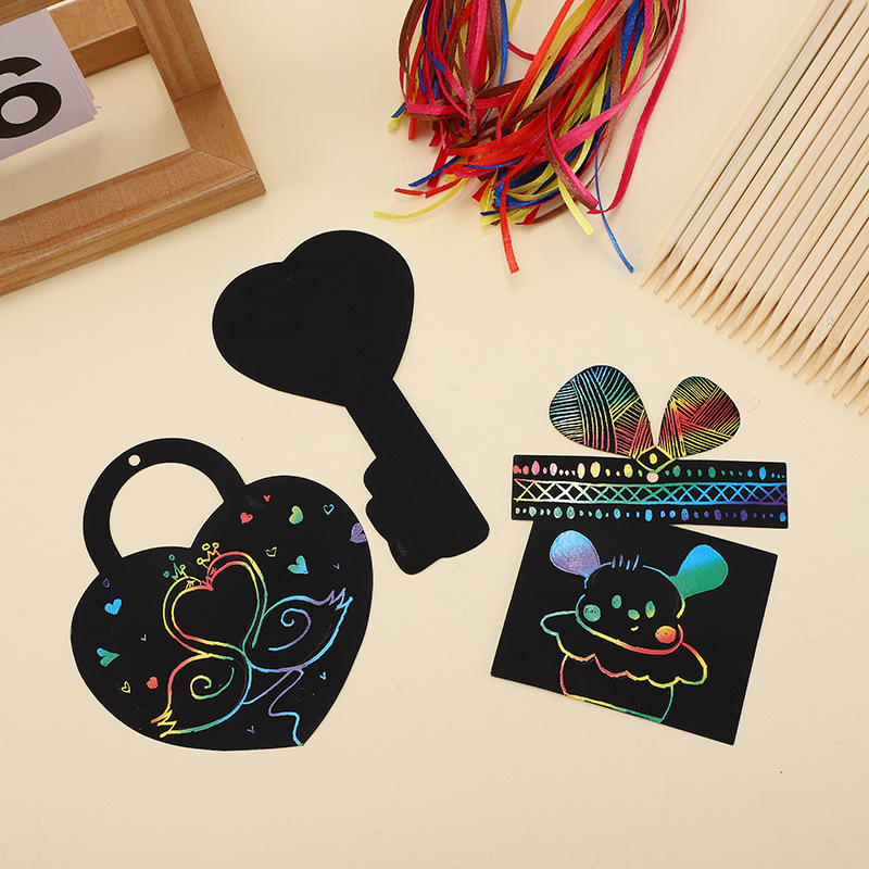 Children's Colorful Scratch-Off Painting Set DIY Easter Hanging Ornaments Scratch-Off Paper Eggs Little Bunny Decorative Scratch-Off Eggs