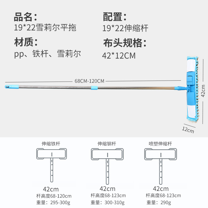 Amazon cross-border hot sale 42CM Sherier flat mop stainless steel telescopic rod absorbent mop artifact