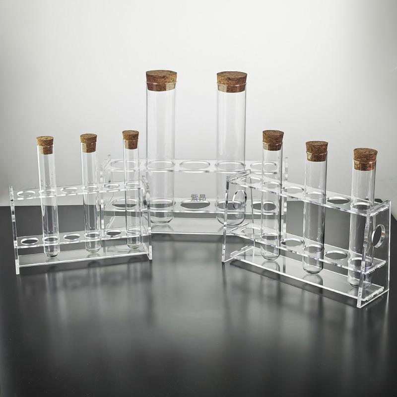 Package 6Pcs 20/25/30*150 Glass Test Tube with Wooden Stopper + Single Row 6 Holes Glass Test Tube Rack
