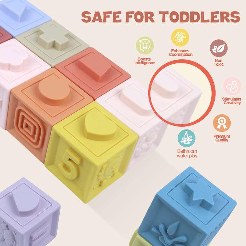 Cross-Border Export Amazon Jenga Infant Soft Rubber Ball Rainbow Circle Pinch Baby Building Block Toy Set