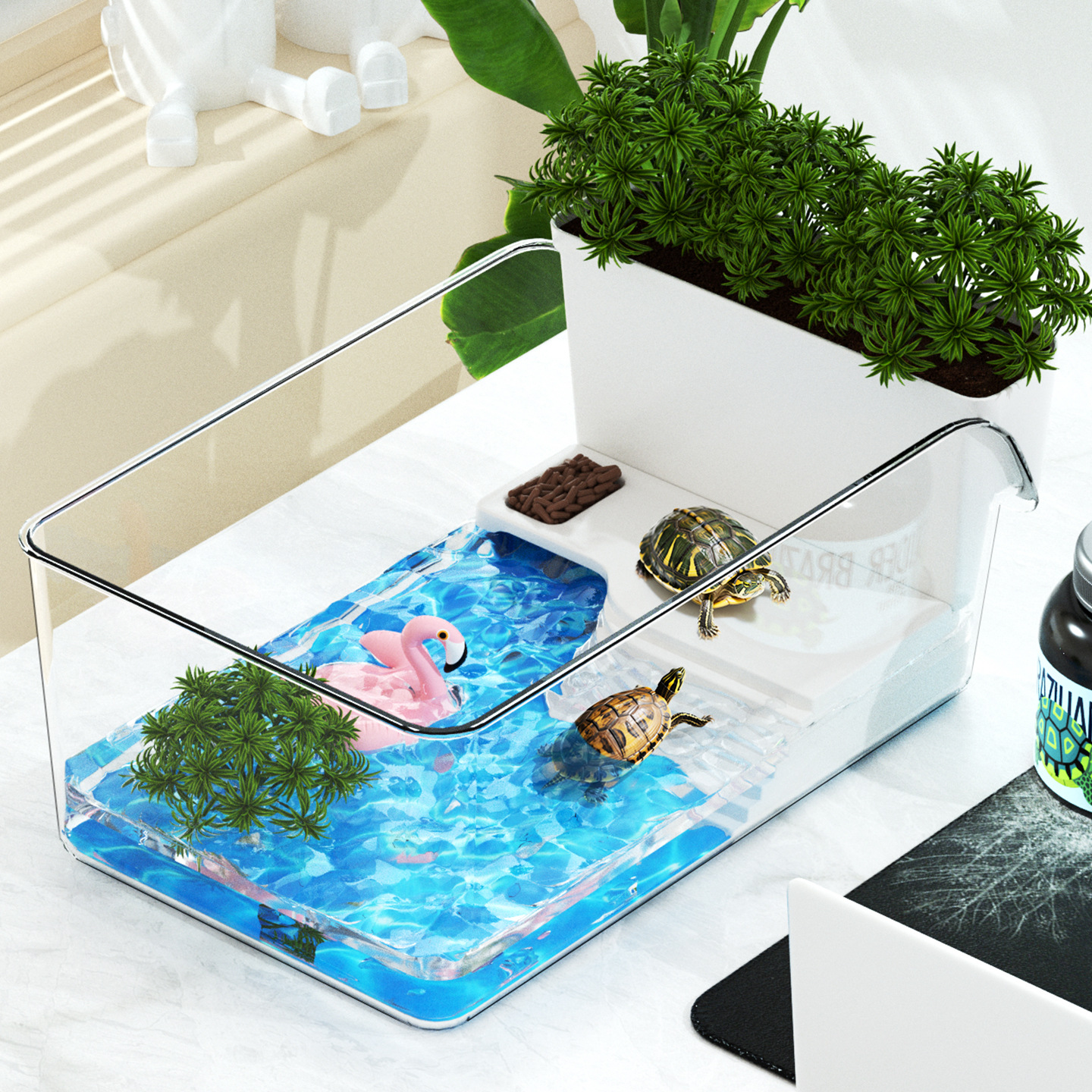 Turtle Basking Platform for Brazilian Turtles, Grass Turtles, Terrarium Climbing Platform, Small Turtle Shelter House, Villa Climbing Turtle Tank Special