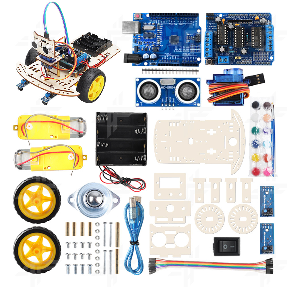 Compatible with arduino smart car programmable two-wheel ultrasonic obstacle avoidance DIY painting car robot kit