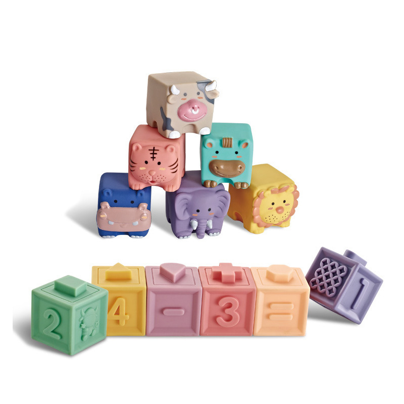 Cross-border infant cartoon cognitive soft rubber relief animal digital building blocks early education pinch called patchwork soft rubber building blocks