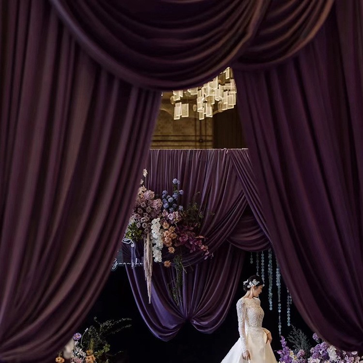 Wedding Purple Cloth Mantle Milk Silk Fabric Stretch Cloth Mantle Ceiling Wedding Auditorium Stage Top Color Card Wedding Decoration