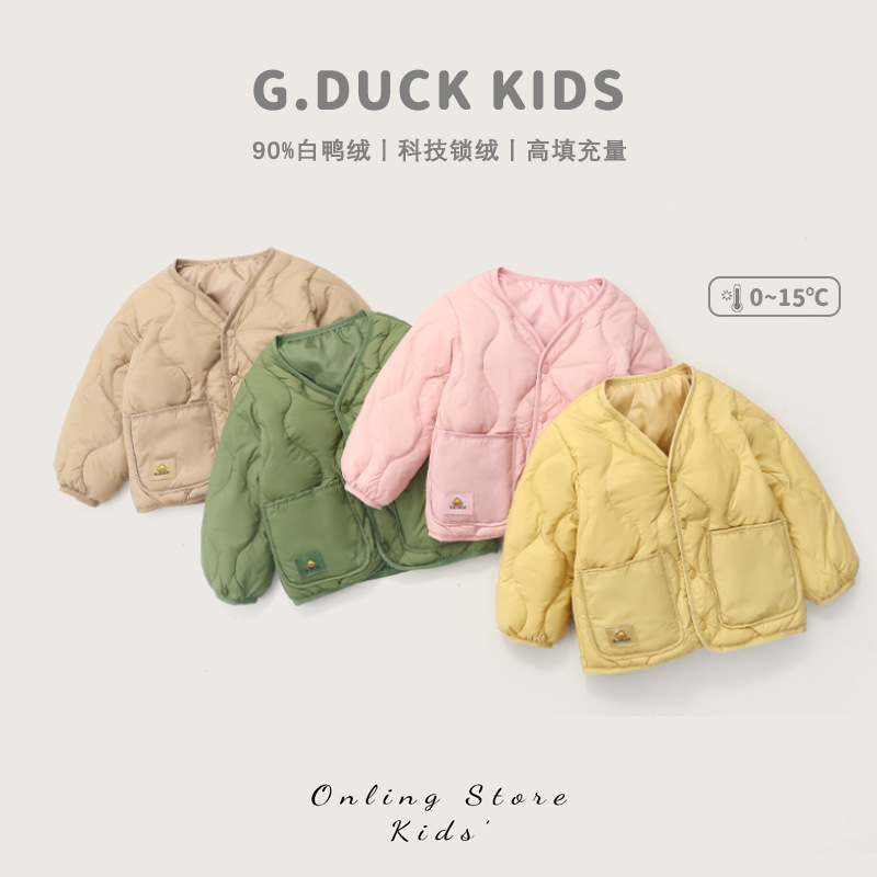 Новая легкая куртка из пуха для детей с изображением желтой утки, теплая куртка для мальчиков и девочек на осень и зиму, оригинал