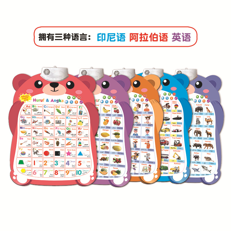 Duoduo Zai Indonesian Arabic English Bear Wall Chart for Children Early Education with Audio Reading Wall Chart