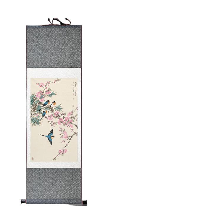 Famous Chinese Painting scroll Painting Silk Calligraphy and Painting Study Room Decoration Lucky Flower and Bird Painting Early Spring Beautiful Peach Blossom Four Happiness