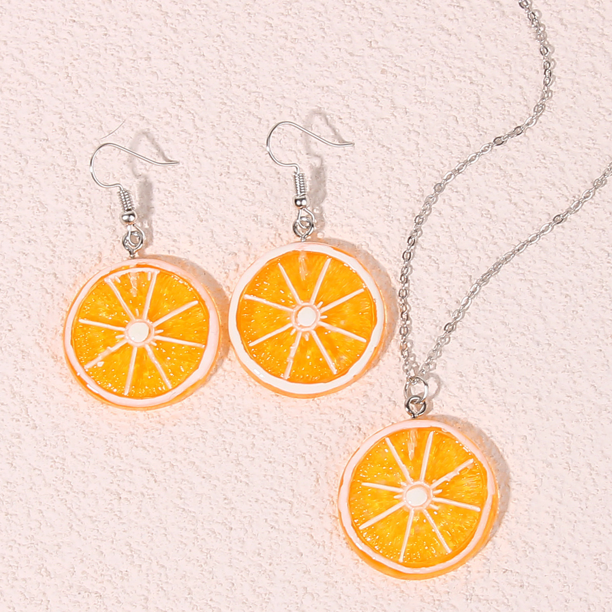 W743 Li Meng Jewelry Spring and Summer Fashion Fruit Earrings Necklace Personalized Casual Resin Lemon Slice Jewelry Set for Women
