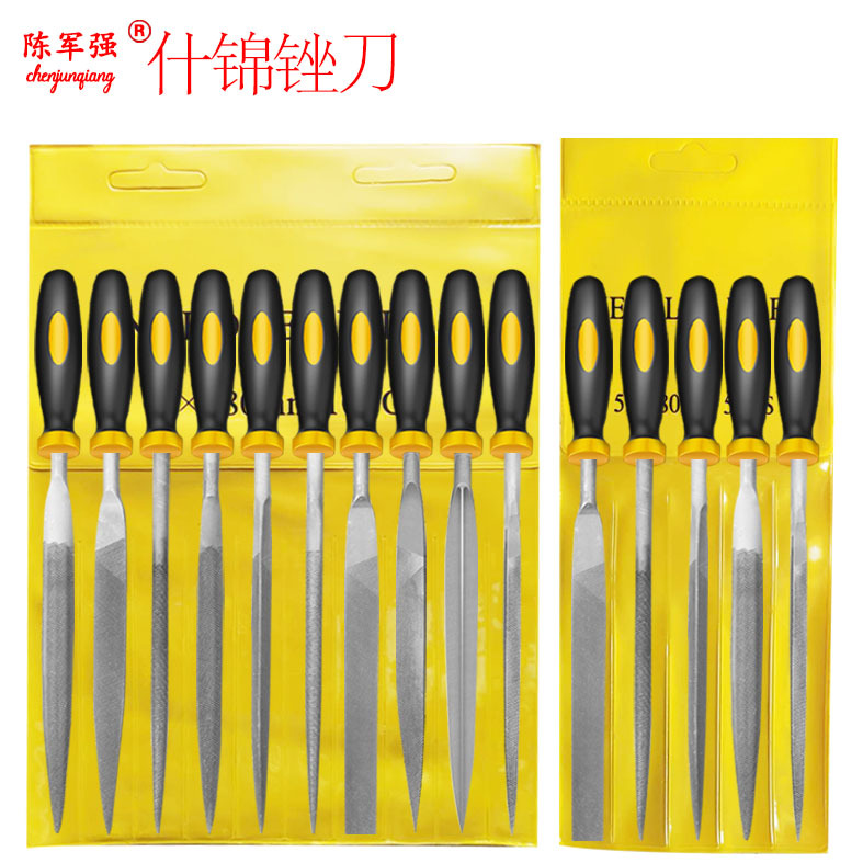 Набор из 10 мелких файлов для деревообработки с двойной цветной ручкой, плоский, треугольный, полукруглый, оптовая продажа