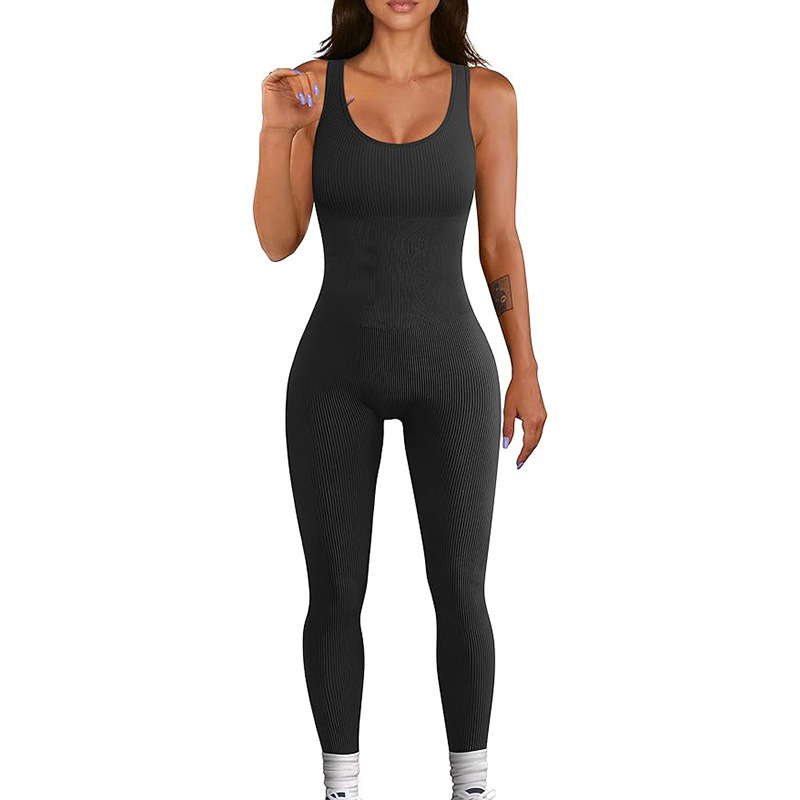 Amazon Threaded Trousers Jumpsuit Seamless Stretch Sportswear Removable Chest Pad Fitness Jumpsuit Women