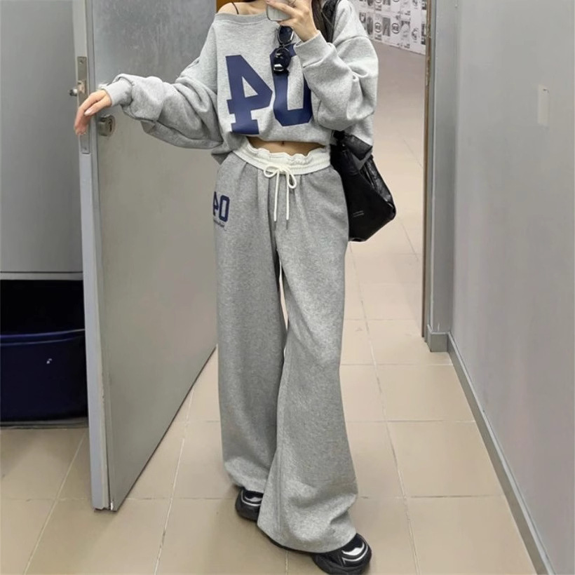 American Retro 2025 Spring Men's and Women's Loose Casual Ins Pants Sports Sweatshirt Sports Splicing Waist Straight Pants