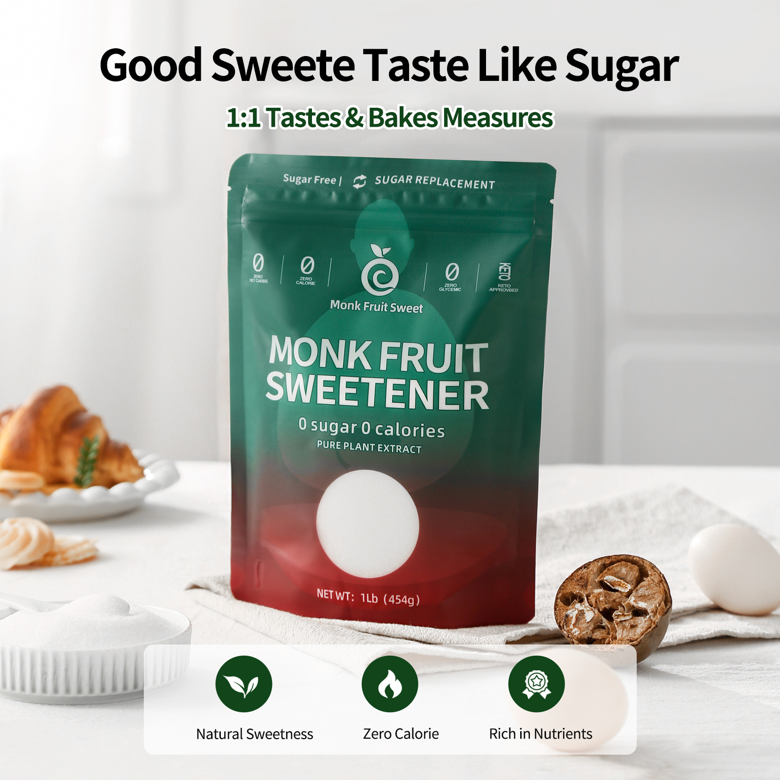 Upgraded Version of Luo Han Guo Zero-Calorie Sugar Substitute Sweetener Instead of White Sugar Fda Registration Cross-Border Exclusive for Wholesale in Stock