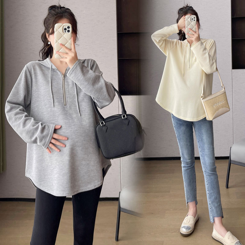 2024 Spring and Autumn Maternity New Fashion Korean Casual Sweet Loose Hooded T-shirt Trendy Mom Age-reducing Top