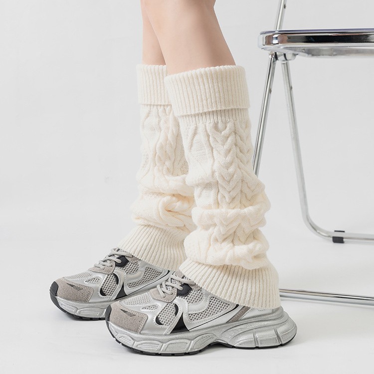 Korean Dongdaemun Socks Women's Long Tube Boss Lady's Same Style Wool Knitted Sock Covers Leg Covers Thickened Calf Pile Socks