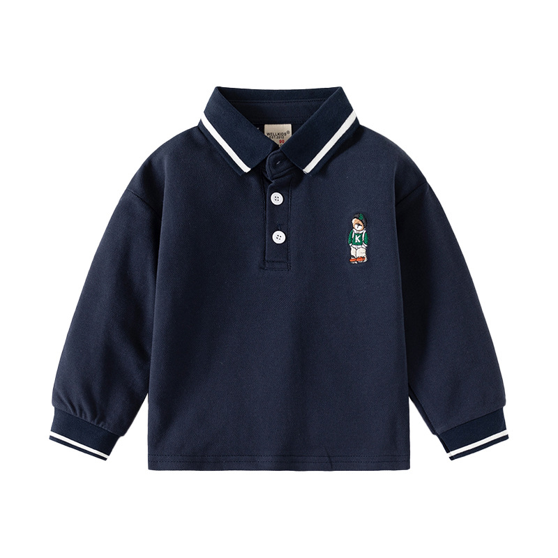 Children's Long-Sleeved T-Shirts 2024 Spring New Boys Polo Shirts Baby Bottoming Lapel Tops Trbottomy Kidsren's Clothing Wholesale
