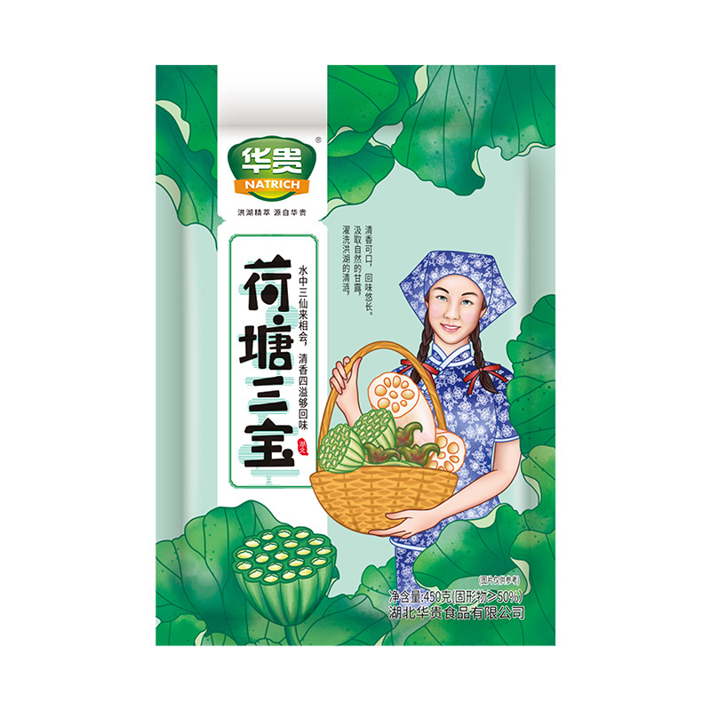 [Hua Guui] Lotus Pond Sanbao 450g Honghu Lotus Root Honghu Farmhouse Water Chestnut Lotus Seed Rice Lotus Root Diced Catering Ingredients