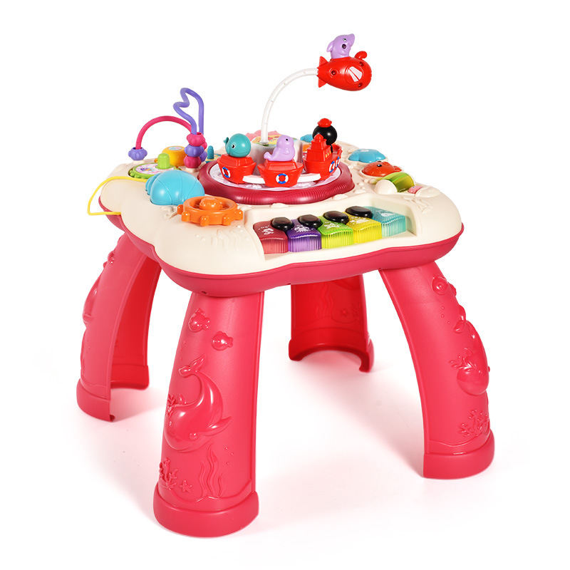 New puzzle learning table 0-3 years old multi-function rotating small fleet early education music toy baby game table
