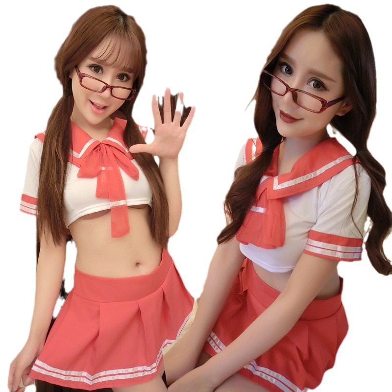 Sexy Lingerie Nightclub Bow Blue Floating Sand School Uniform Sexy Sailor Uniform Temptation Pure Desire Uniform 1204