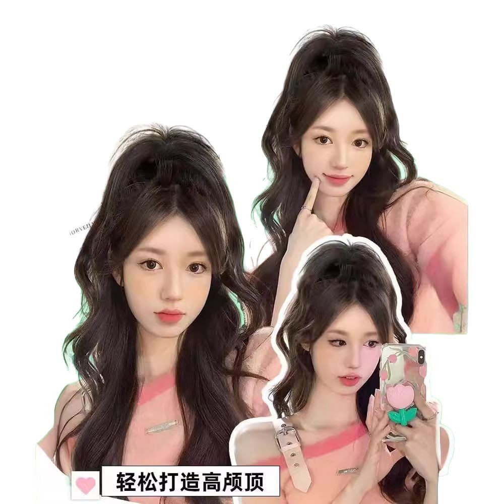 Wig Women's Long Hair Imitation Hair Vigor Girl's Lightweight Non-falling Half-tied Princess Waterfall Curly Hair High Pony Tail Wig