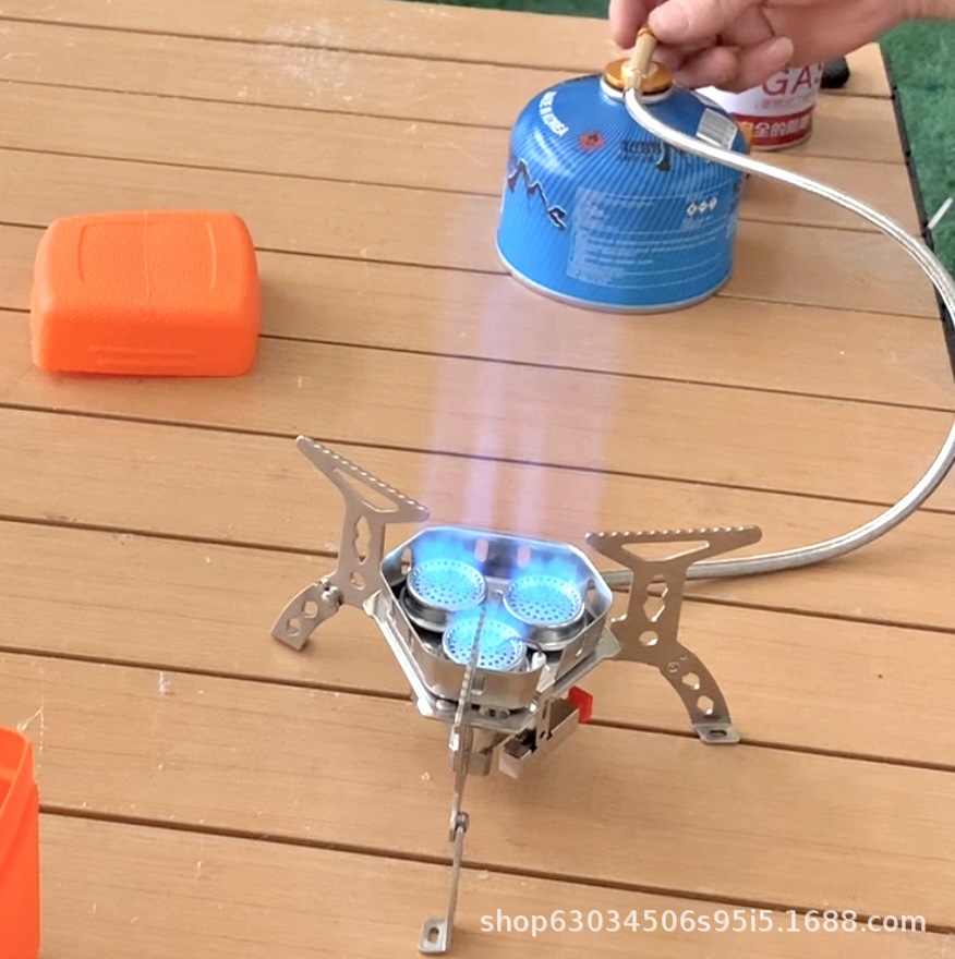 Outdoor Portable Three-Head Camping Style Windproof Mini Stainless Steel Camping Style Stove Gas Stove Folding Cassette Stove