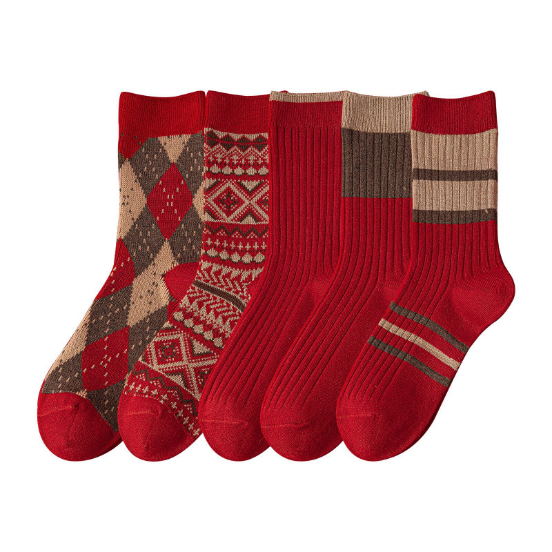 Year of the Snake Red Socks Women's Winter Mid-Tube Socks Zodiac Year Ethnic Style Easiest for Match New Year Festive Good Luck Socks Wholesale