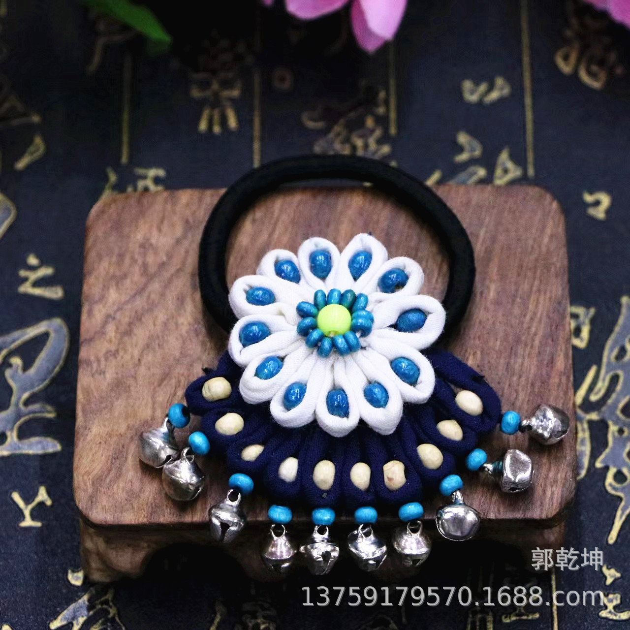 Indigo-Dyed Head Flower Yunnan Ethnic Style Blue Tie-Dyed Cloth Peacock Flower Pattern Head Flower Headband Series