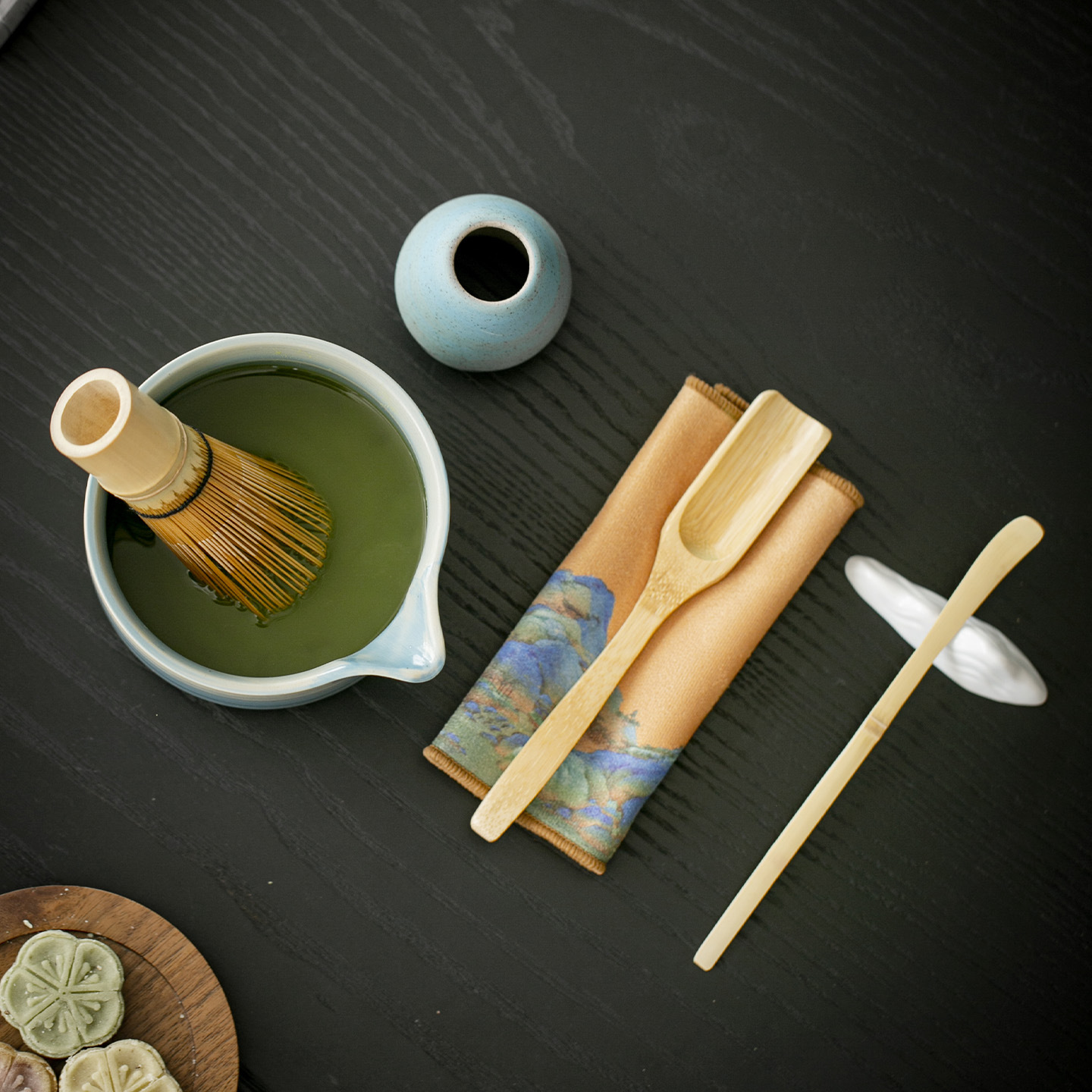 Japanese-Style Matcha Bowl with Spout, Ceramic Tea Whisk, Matcha Brush, Song Dynasty Tea Art Set