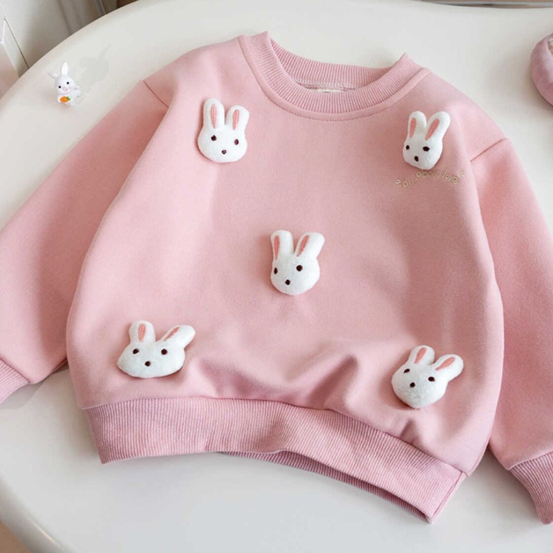 2024 autumn new female baby sweater Korean cartoon little girl top three-dimensional decorative rabbit children's clothing wholesale