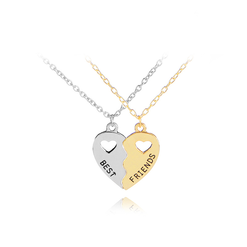 Cross-border European and American fashion best friend Best Firends hollow heart-shaped gold and silver stitching clavicle chain