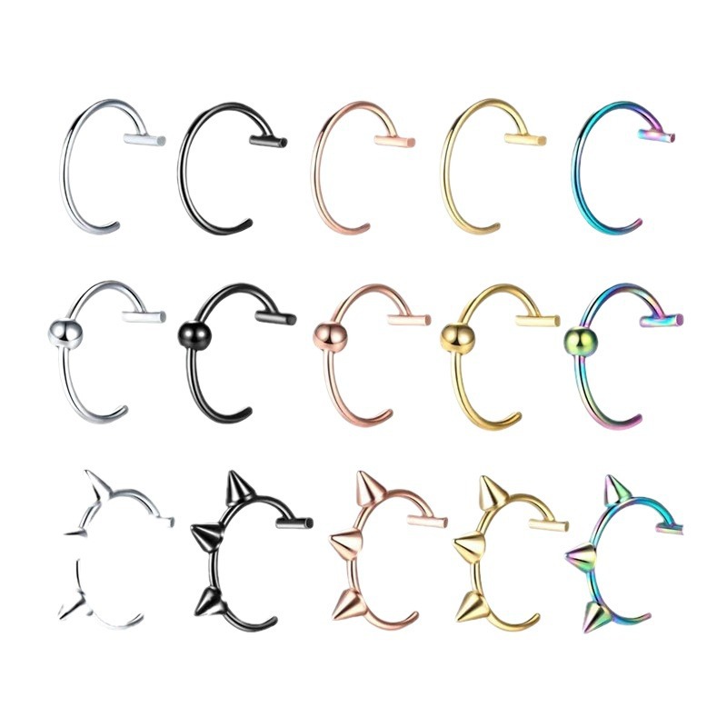 Factory Direct Sales Cross-border Stainless Steel Electroplating European and American Fashionable Ball with Three-pointed Lip Ring Jewelry Wholesale