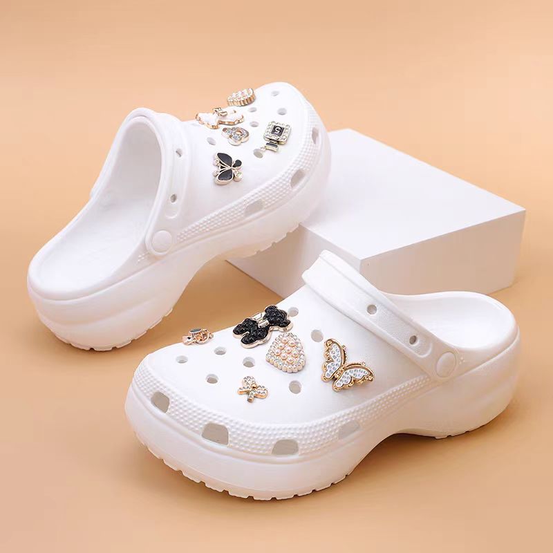 Women's Summer Hole Shoes Fashionable Thick-soled Breathable Baotou Slippers Soft-soled Comfortable Non-slip Height-increasing Seaside Beach Shoes