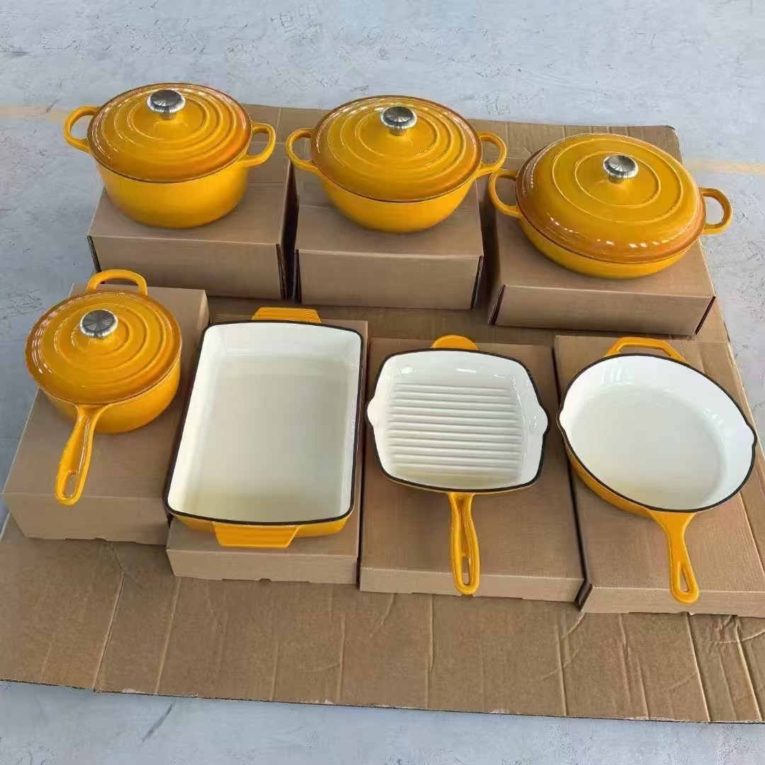 Value Cast Iron Enamel Enamel 7-piece Hotel Gift Frying Pan Pan Stew Pan Seafood Pot Milk Pot suit None