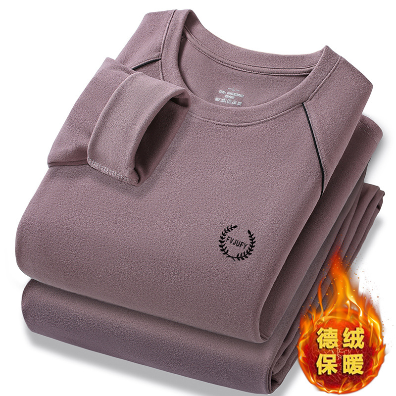 Men's Thermal Underwear Thickened Fleece Heated Large Size Middle-Aged and Elderly Dad's Autumn Clothes and Pants De Rong Thermal Set