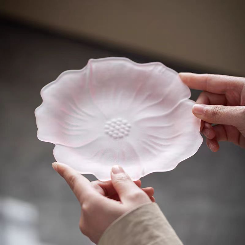 Frosted Glass Lotus Pot Bearing Glass Lotus Dry Bubble Table Pink Green Zen Tray Tea Set Accessories Small Tea Tray