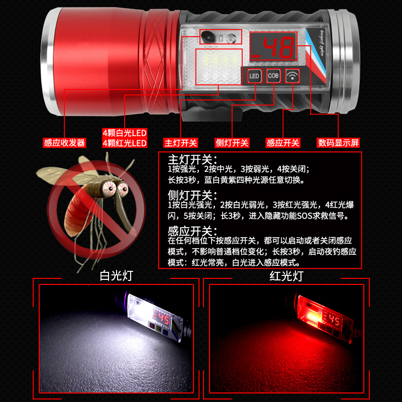 New Smart Six-Light Source Night Fishing Light USB Mobile Phone Rechargeable Battery Detachable T6 Blue Light Strong Light Fishing Light