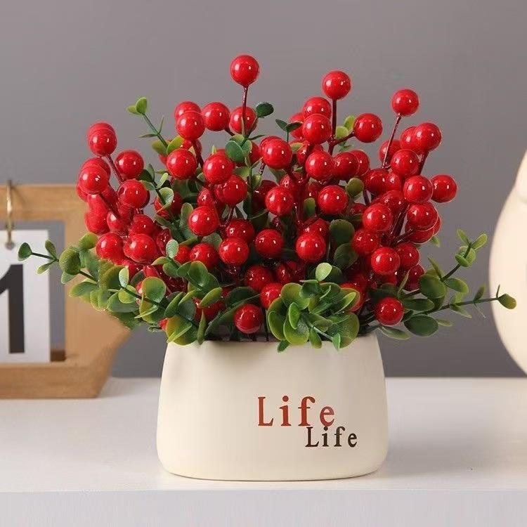Искусственные красные фрукты, декоративная бутылка с фруктами для дома, радость и счастье, новогоднее украшение