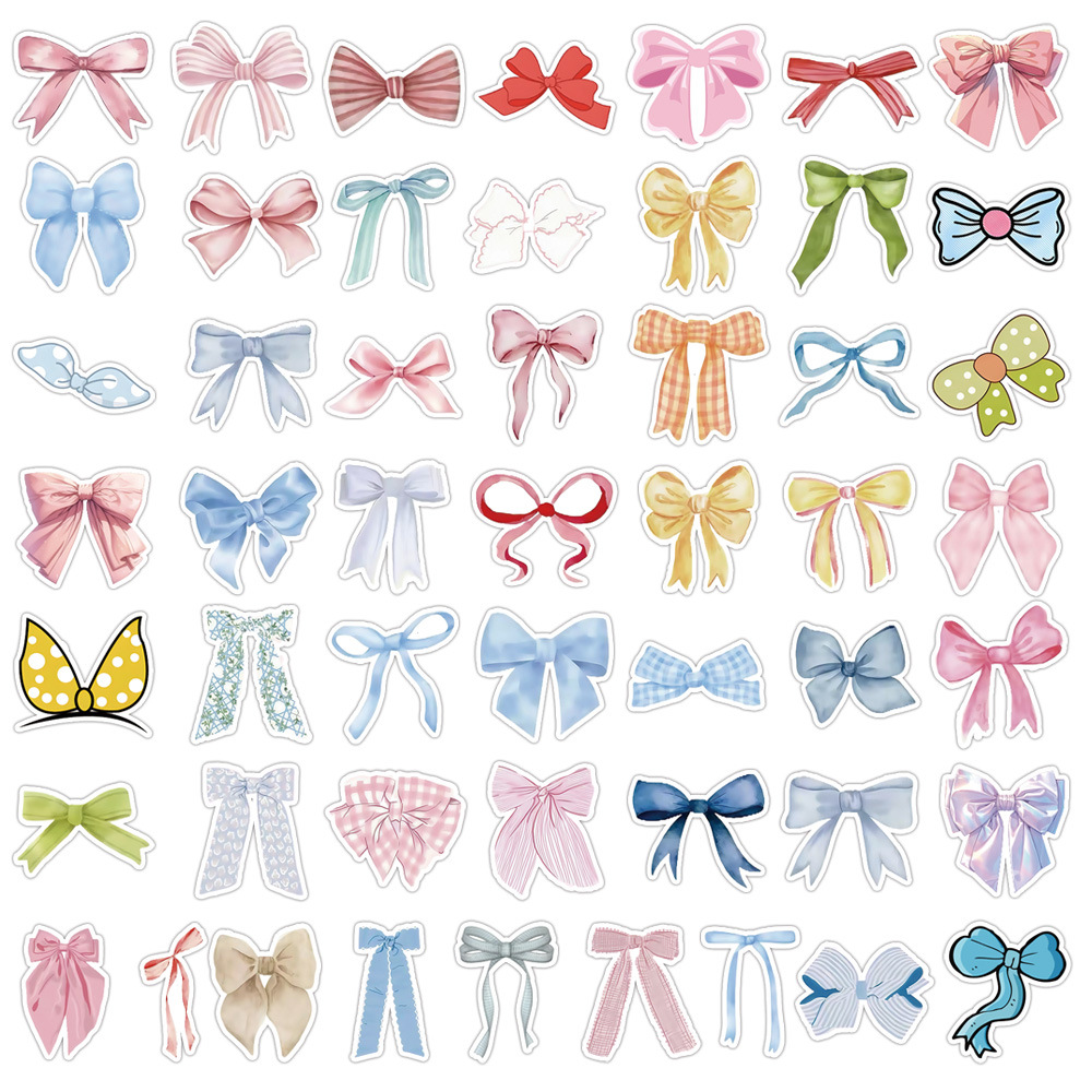 50 New Bowknot Cartoon Cute Little Fresh Stickers Stationery Tablet Handmade Stickers Wholesale