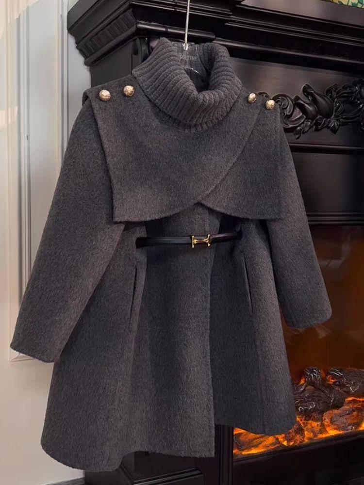 Куртка для девочек, новая зимняя шершавая накидка, средние и большие размеры, съемный шарф, высококачественная родительская одежда