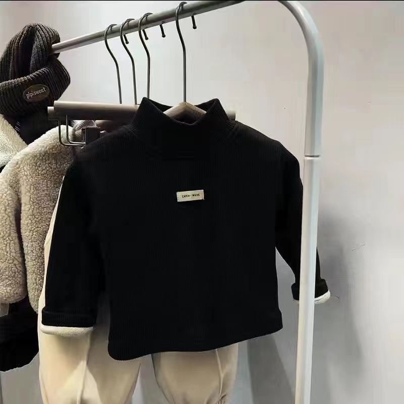 Children's Bottoming Shirt with Velvet Half Turtleneck Autumn and Winter New Korean Style All-In-One Velvet Top for Boys and Girls Factory Wholesale