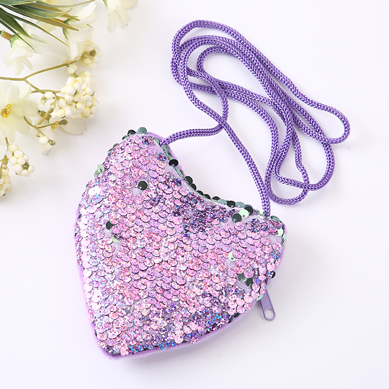 Creative Children's Sequin Coin Purse Little Girl Crossbody Peach Heart Bag Instagram Girls Cute Shoulder Bag Wholesale
