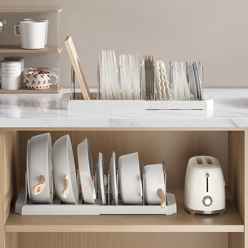 Retractable Bowl Rack Pot Storage Rack Drying Pot Rack Multifunctional Kitchen Countertop Storage Rack Pot Lid Rack Plate Shelf