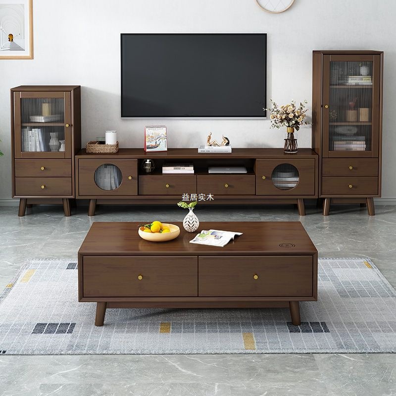 ТВ-тумба из массива дерева, простой, современный, деревянный, напольный шкаф, для маленькой квартиры, комбинация кофейного столика и ТВ-тумбы в скандинавском японском стиле