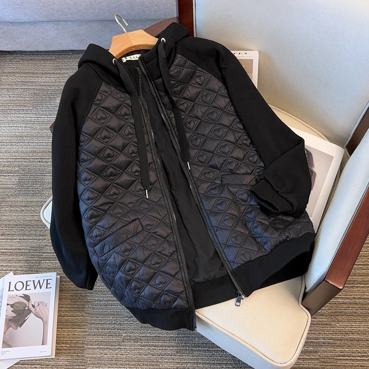 Plus size chubby girl chest circumference 150 plus size loose winter new cotton-padded clothes stitching casual coat 9105