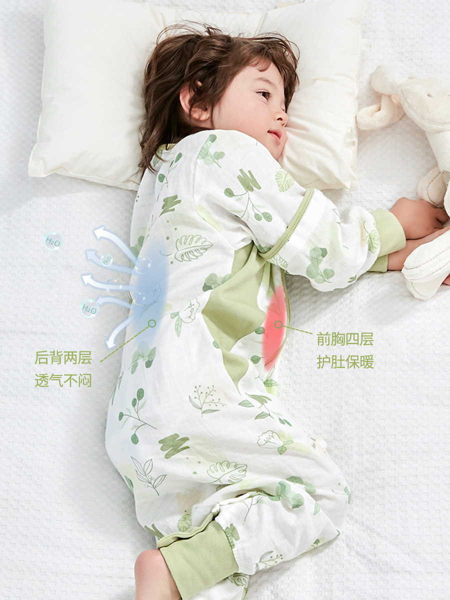 Baby Sleeping Bag Leg Split Sleeve Bamboo Fiber Climbing Wear Bamboo Cotton Gauze Baby Summer Children Pajamas Class A Antibacterial