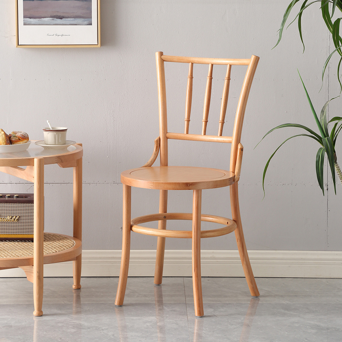 Middle Ancient Household Vintag Solid Wood Vintage Backrest Dining Chair Sonette 378 Simple Rattan Coffee Chair